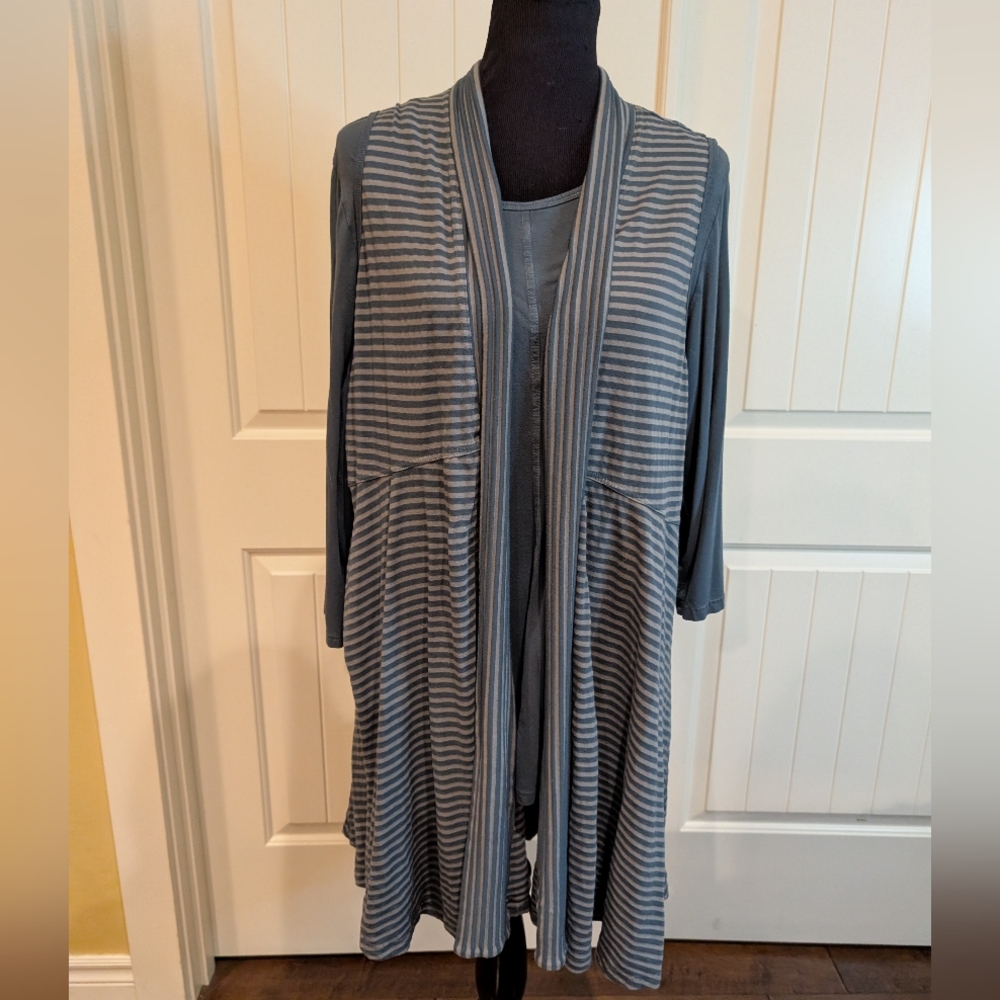 Heartstrings Striped Veat Cardigan and 3/4 Sleeve Top Set